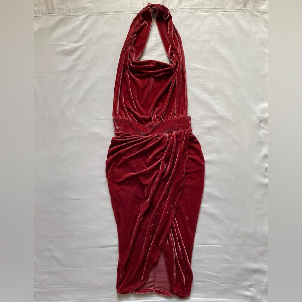 NWT Nasty Gal Burnt Orange Velour Bodycon Halter Wrap Dress Size 10